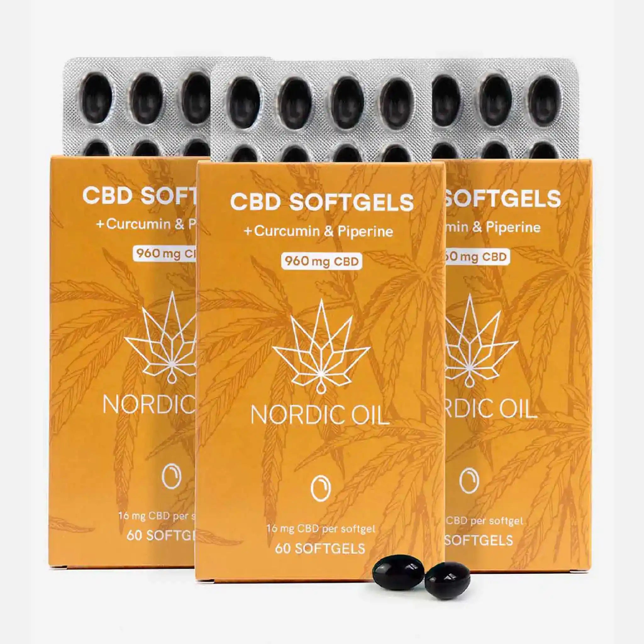 Nordic Oil 3er-Pack: CBD Kapseln (960mg) mit Curcumin